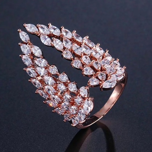 Jewelry - New Rose Gold Plated Adjustable Feather Angel Wings Diamond Ring